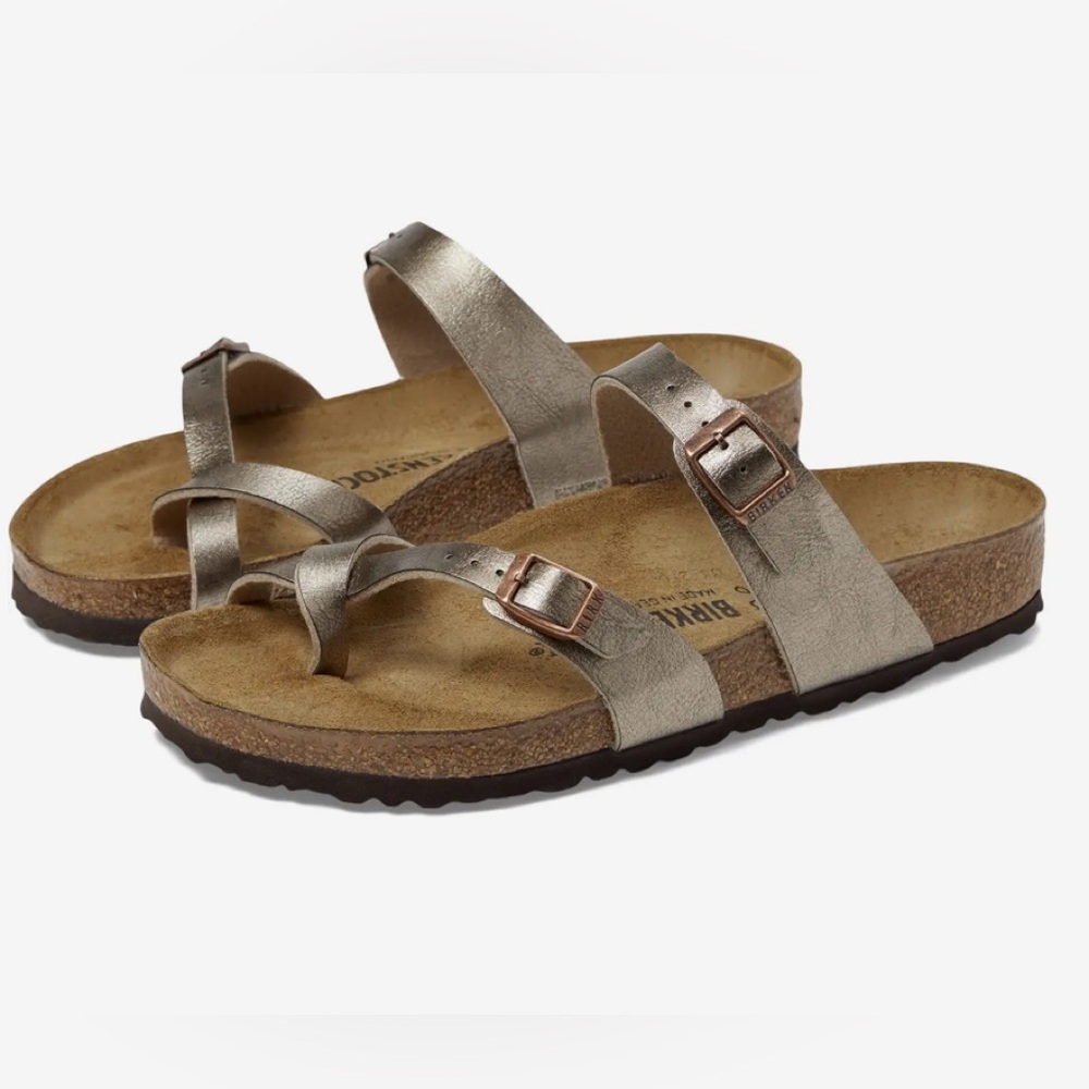 Guaranteed authentic Birkenstock bronze birko-flor 37 7 7.5  Mayari leather $120